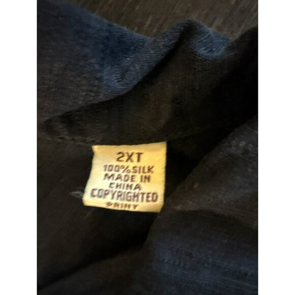 Tommy Bahama Black Silk Hawaiian Shirt With Green Leaf Print Size 2XT - Picture 3 of 10